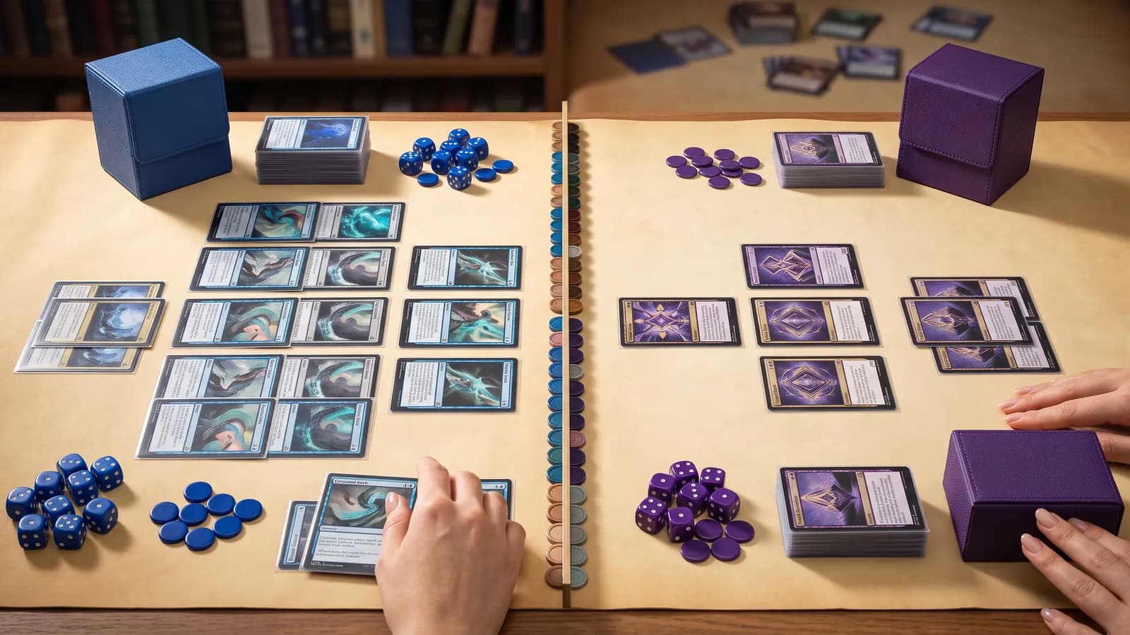 Split tabletop comparing an upgraded Commander deck with an optimized deck
