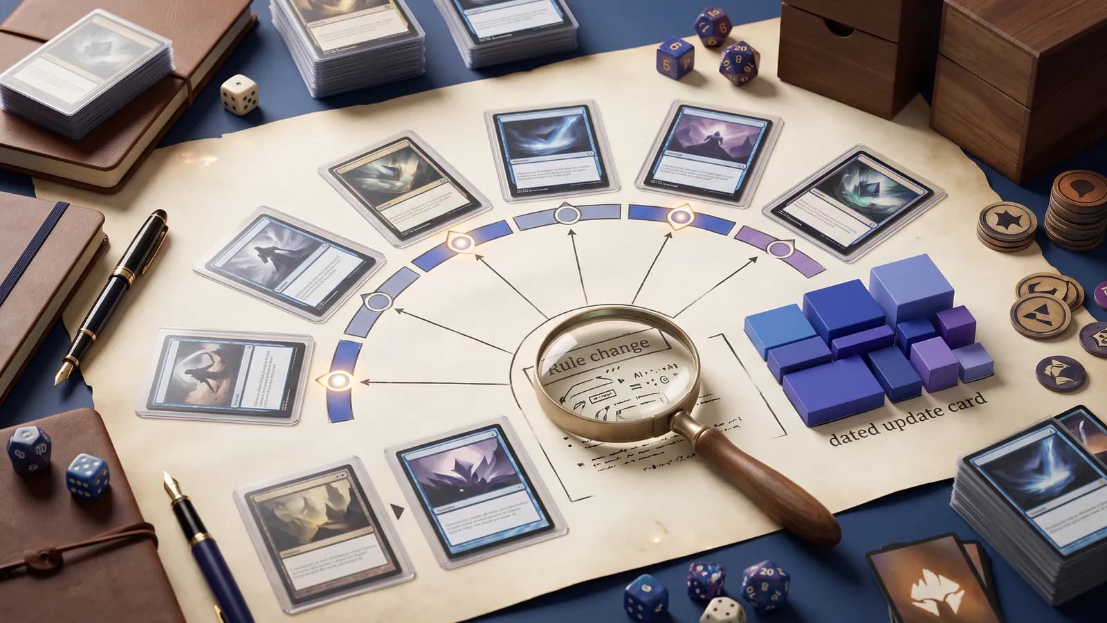 Commander bracket tracker showing cards and rules moving between highlighted levels