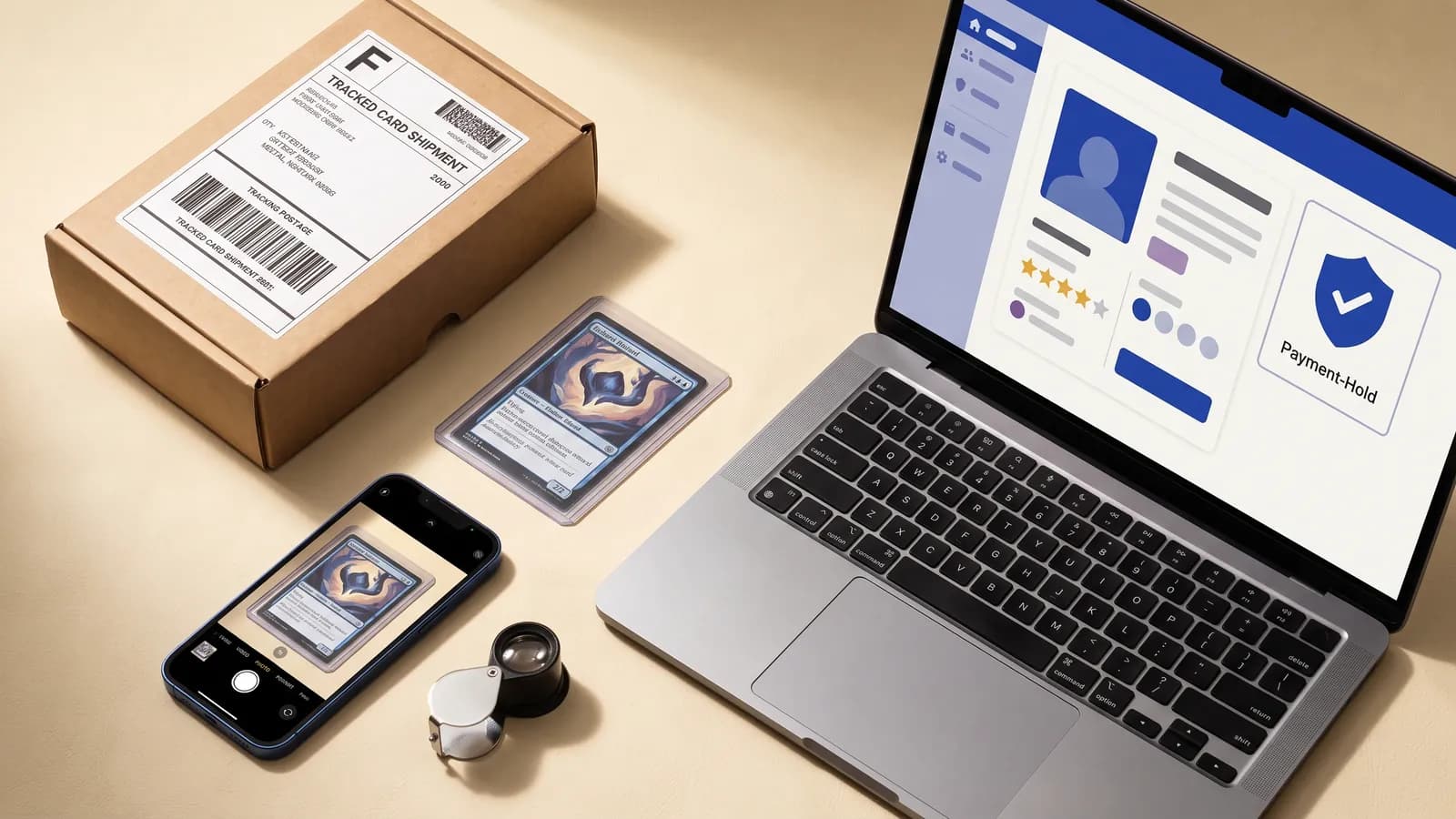 Tracked card shipment with seller ratings, payment protection, and inspection tools